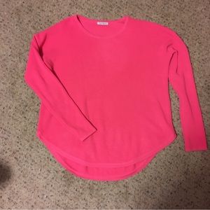 Saks Theo & Spence oversized hot pink stretchy scoop neck curved hem sweater